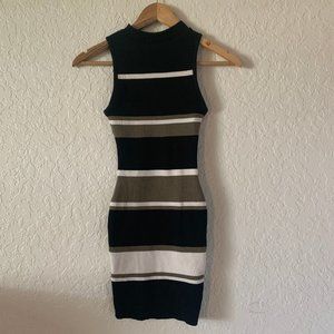 green stripe sleeveless turtleneck knit dress